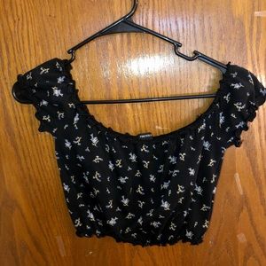 Forever 21 Black/ Flower Crop Top